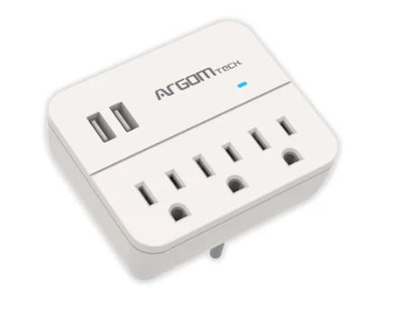 3-Outlet Adapter with 2 USB Ports Surge Protection 450J - White