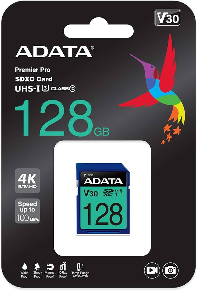 ADATA SD PARA CAMARA PROFESIONAL 4K  128GB  VELOCIDAD 100/85 MB/S