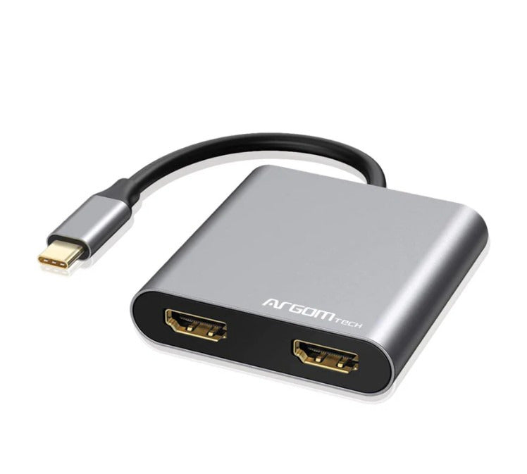 4 in 1 Type-C HUB ONEAXESS DUAL HDMI ADAPTER - USB 3.0 & Type-C Inputs / Aluminum Case / Plug & Play / HDMI 4K