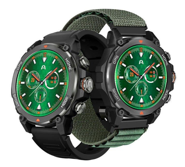 SKEIWATCH C80 - Gunmetal Case Military Grade - 2 Straps Included (Silicone Black & Nylon Military Green) - 1.39" AMOLED Screen -Built-in GPS