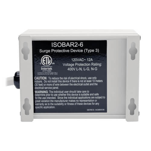 ISOBAR 2-OUTLET SURGE PROTECTOR, 6 FT. CORD WITH RIGHT-ANGLE PLUG, 1410 JOULES  (ISOBAR2-6)