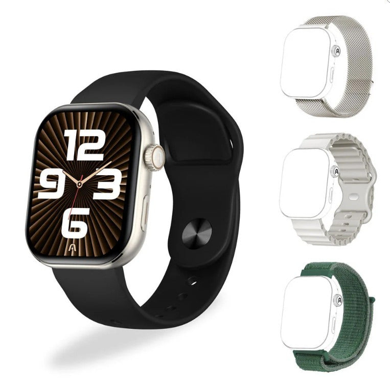 SKEIWATCH S40 -Beige Case - 4 Straps Included (Black Rubber, Stainless Steel, Ivory Sport Rubber & Green Stretch Nylon) - 2.01" Expansive TFT Display
