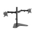 Soporte de escritorio para dos monitores de 32" con base y ranura para teléfono