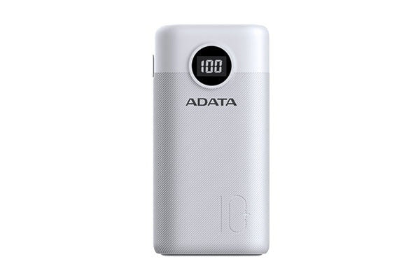 ADATA POWER BANK DE COLOR BLANCO , CARGA RAPIDA DE 10000MAH 1AÑO DE GARANTÍA