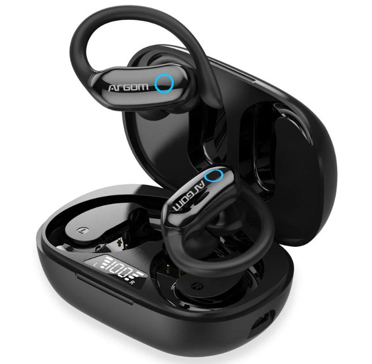 SKEIPODS E95- ACTIVE IPX7 Waterproof  - Powerful Bass HiFi Stereo Sound - In-Ear design - LED Battery Display- 45H Battery Life - Secure & Comfortable: Ultra-Soft Silicone Hooks - Type-C - Black