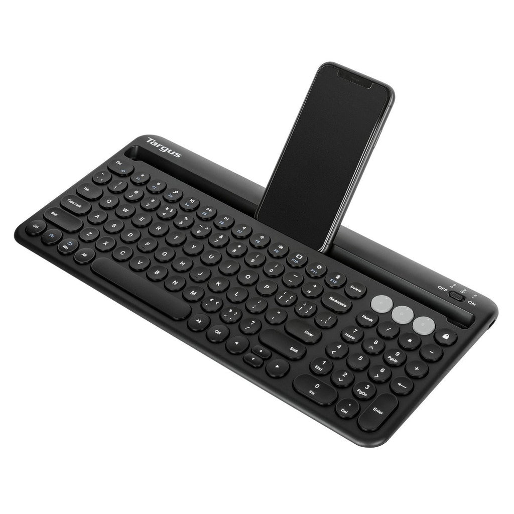 TARGUS TECLADO ANTIMICROBIANO BLUETOOTH MULTIDISPOSITIVO CON BASE PARA TABLETA/TELÉFONO, NEGRO