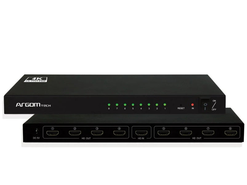 HDMI Splitter 8-Outputs - 4K Ultra HD - Plug & Play - Full HD Quality - 3D - 225MHz Bandwidth -  LED Lights Indicator - Compatible with all devices -  Power Adapter with 33.8 inch Cable
