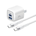 CHARGE PACK with GAN Fast Charge Technology - VOLTA P40 Dual Port Compact Design PD 38W Type-C (20W) & USB (18W QC 3.0) Wall Charger & Type-C to Type-C Cable 65W  (1.8m) - White
